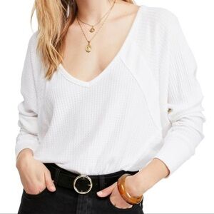 We The Free  white Waffle Knit Top Clara sz small